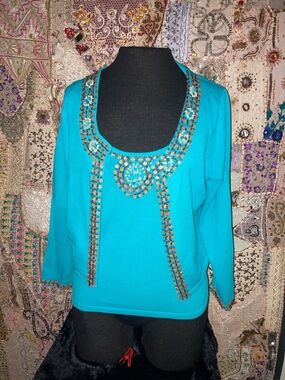 Michelle Nicole Turquoise Jeweled Spaghetti Strap Camisole